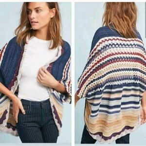 Anthropologie Moth Kearny Striped Knit Afghan Shrug Sweater Cardigan XS 626